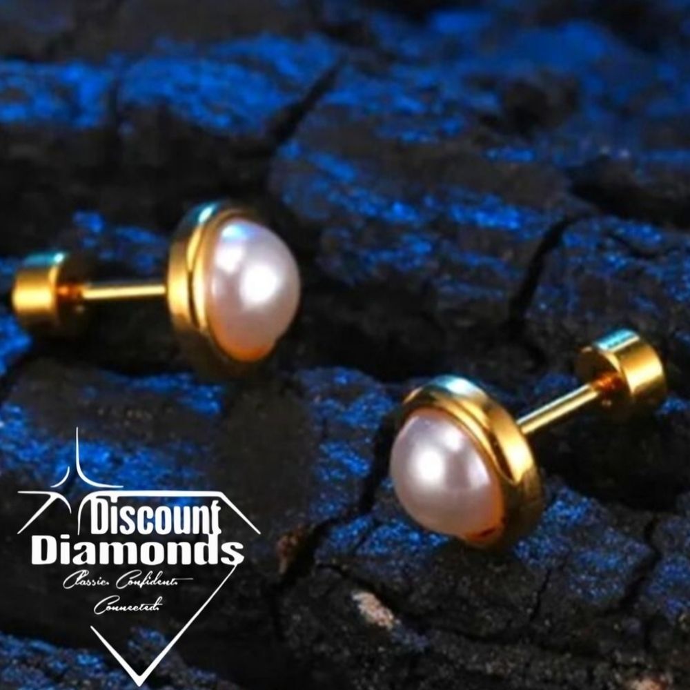 Faux Pearl Screw Back Earrings     14K Gold on Stainless Steel